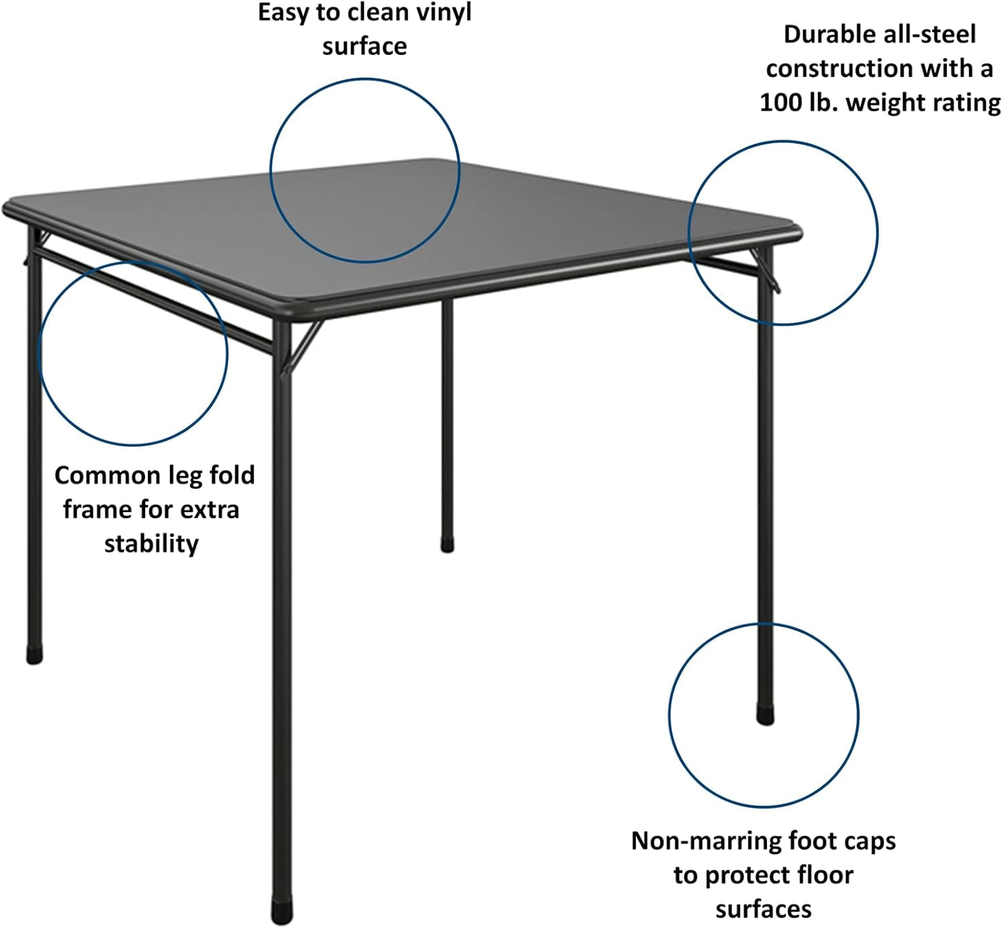 products Premium 5-Piece Table & Chair Dining Set, with 34" Vinyl Top Card Table and 4 Fabric Padded Seat & Back Folding Chairs, Black