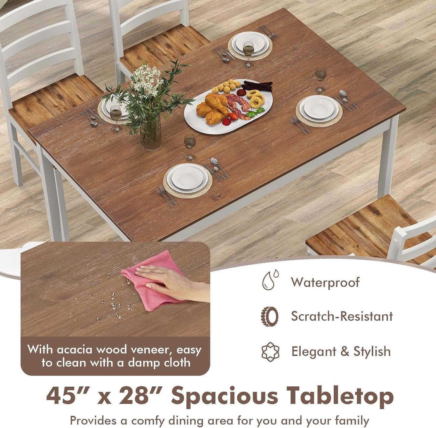 5-Piece Dining Table Set for 4 - Breakfast Nook Table Set with Kitchen Table, 4 Upholstered Chairs, Wood Legs, Space-Saving Dinette Set, Kitchen Table Chairs Set of 4 (Black+Grey)