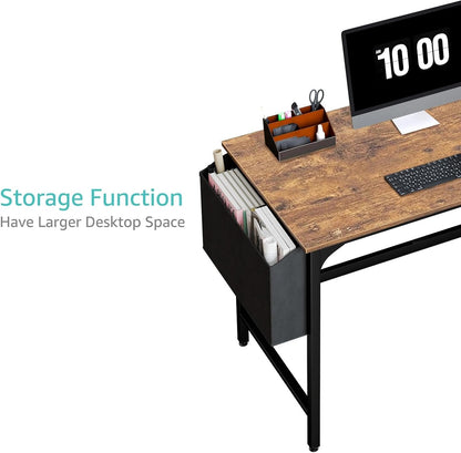 Computer Desk with Drawers - 40 Inch Work Reversible Small Desk for Bedroom Home Office, Simple Study Writing Table PC Desks with Drawer Storage Shelves, Rustic Brown
