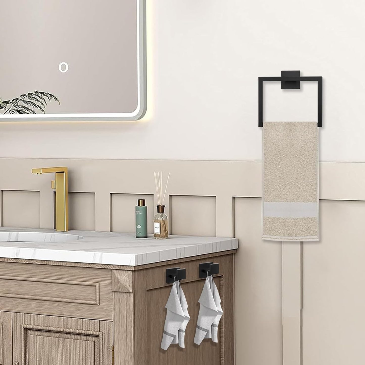 5 Piece Bathroom Towel Bar Set - SUS304 Stainless Steel Bath Towel Holder, 15.7 Inch Towel Racks for Bathroom Wall Mounted, Bathroom Hardware Accessories Set - Matte Black