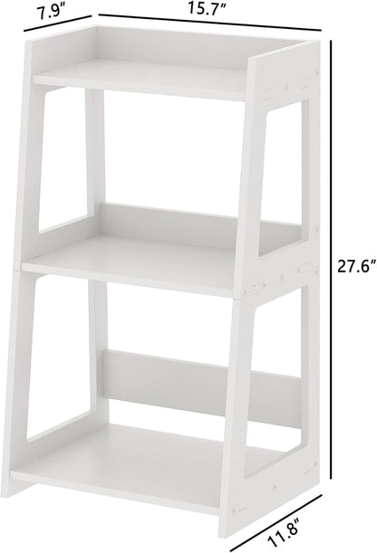 3-Tier Bathroom Ladder Shelf Freestanding, White Floor Shelves Open Shelving Unit, Small Bookshelf Nightstand for Home Study Laundry Room (11.8" D X 15.7" W X 27.6" H)