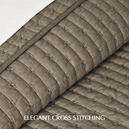 EVERGRACE Cross Stitch Pre-Washed Cotton Quilt Bedding Set King Size, Oversized 3 Pieces Lightweight Bedspread Coverlet for All Season, with 2 Matching Shams, Mocha Brown, 108"X96"