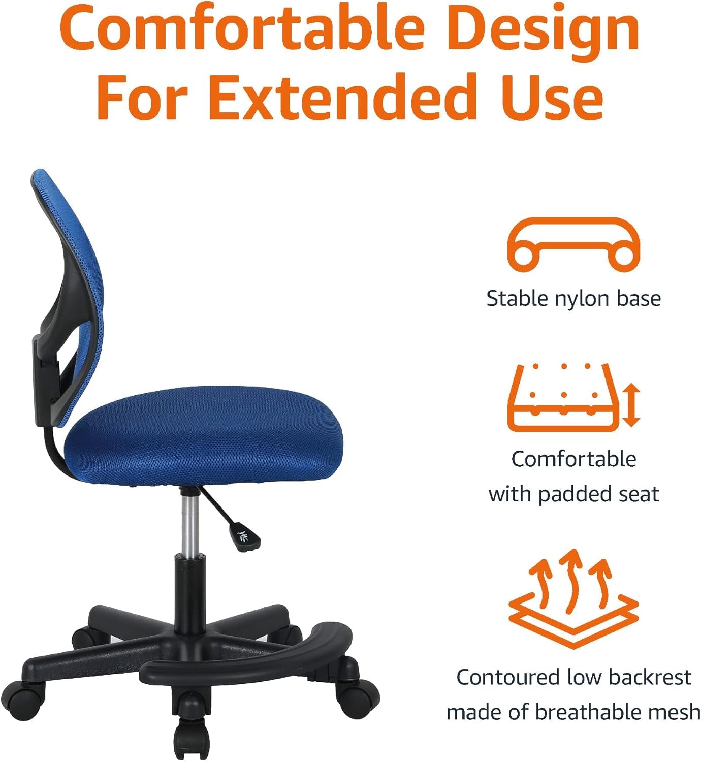 Kids Adjustable Mesh Low-Back Swivel Study Desk Chair with Footrest, Blue