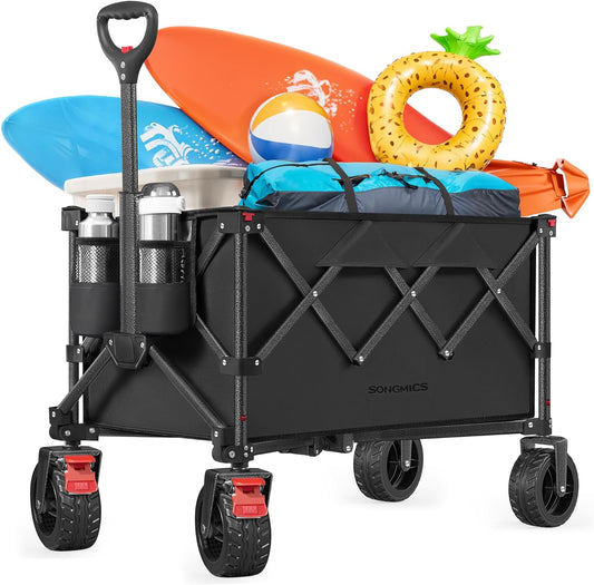 40-Gallon Collaspible Wagon, Wagons Carts Foldable, for Camping Garden Outdoor, with Handle, Holds up to 330 Lb, 4 Removable Wheels, Space-Saving, Ink Black UGFW115B01