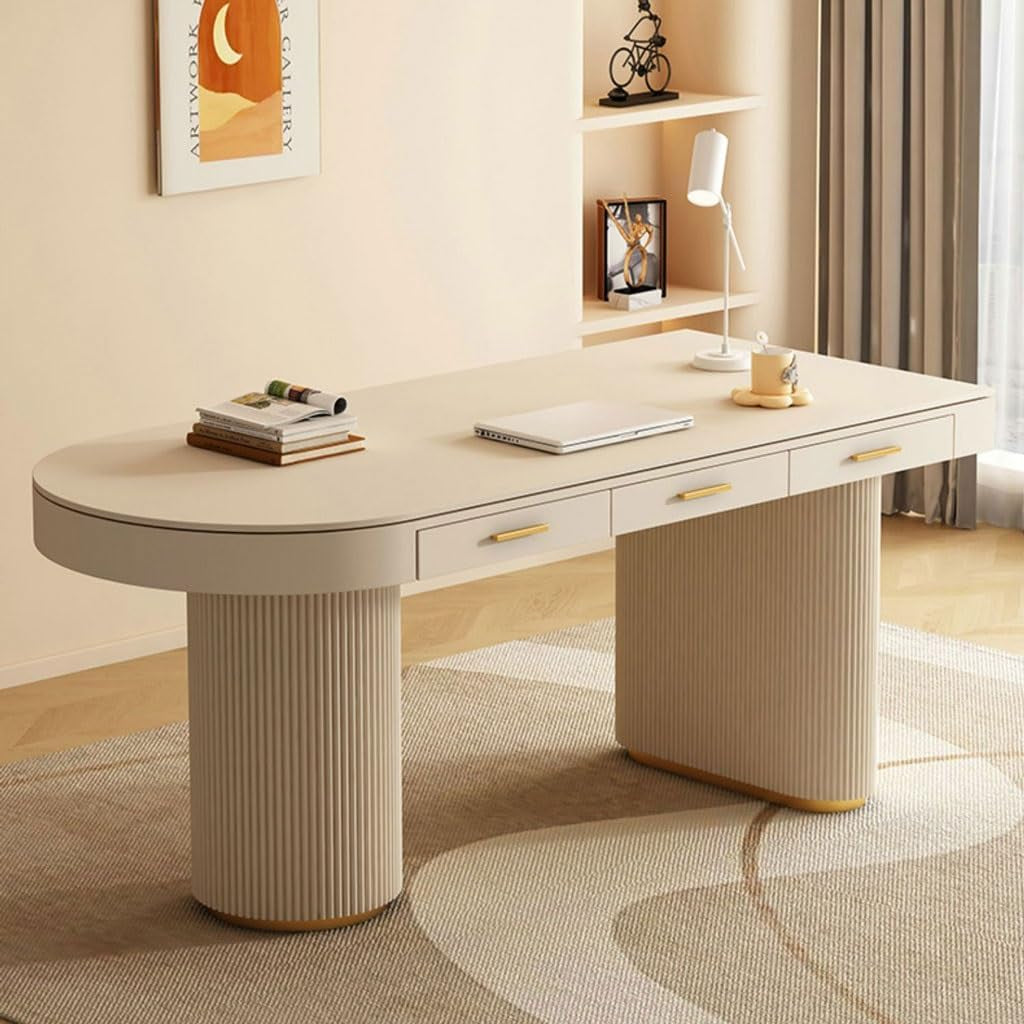 Desks Cream Slate Desk Modern Minimalist Computer with Storage Desktop Bedroom Home Office Craft Table(160Cm)