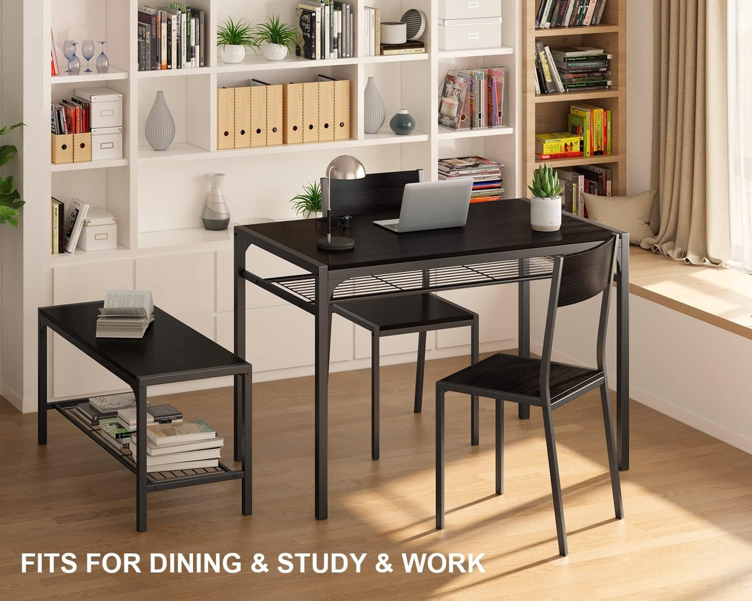 Kitchen Table and 2 Chairs for 4 with Bench, 4 Piece Dining Table Set for Small Space, Apartment