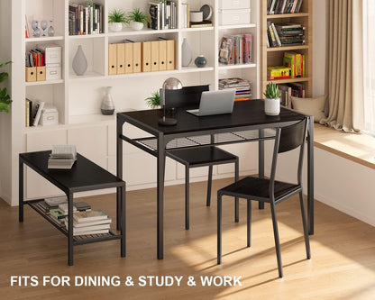 Kitchen Table and 2 Chairs for 4 with Bench, 4 Piece Dining Table Set for Small Space, Apartment