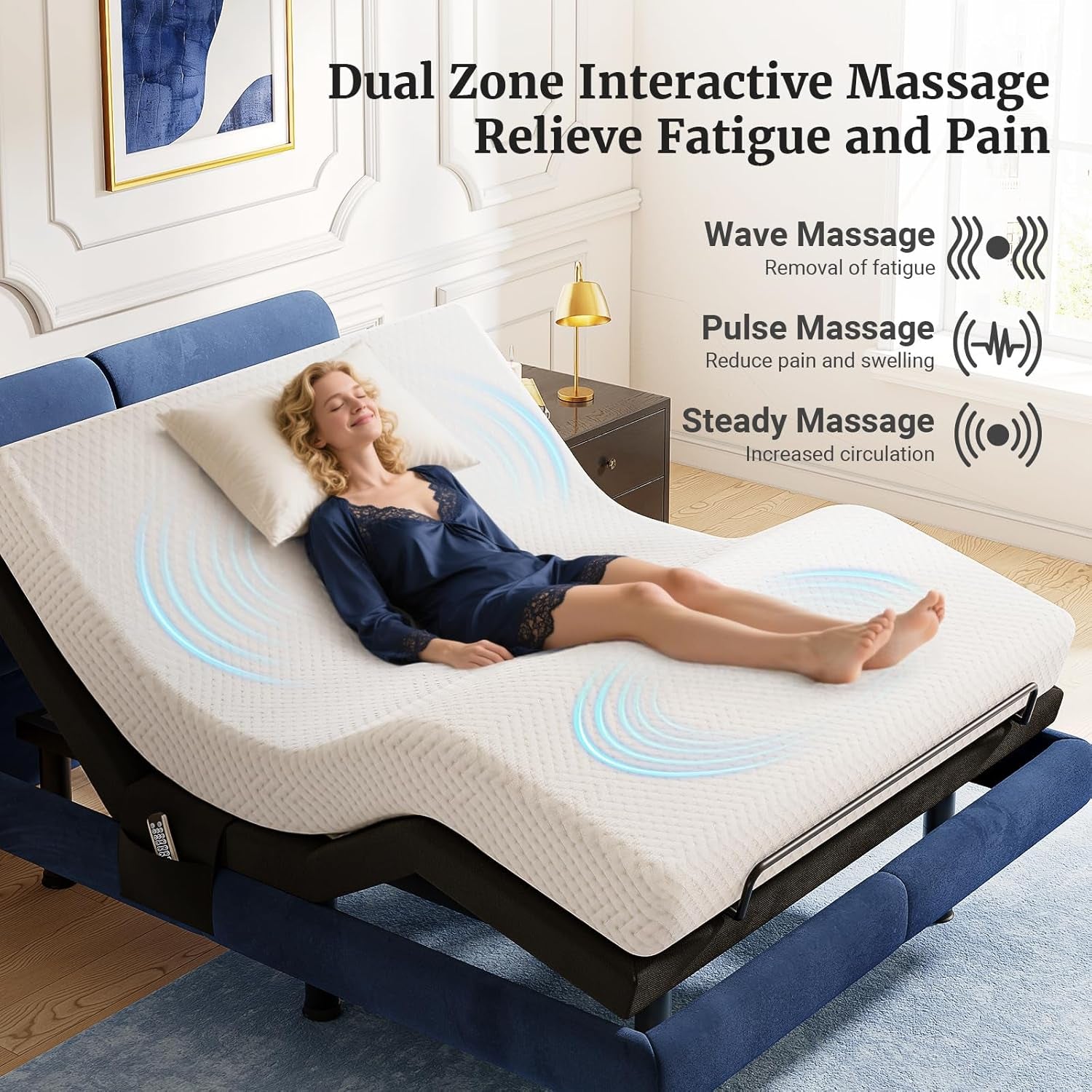 T600 Adjustable Bed Frame Split King Size with Remote & Massage - Syncable Electric Beds Bases, Zero Gravity, Dual Side USB, Nightlight, Quiet Motor, 5 Min Easy Assembly