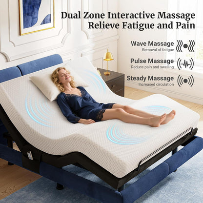 T600 Adjustable Bed Frame Split King Size with Remote & Massage - Syncable Electric Beds Bases, Zero Gravity, Dual Side USB, Nightlight, Quiet Motor, 5 Min Easy Assembly