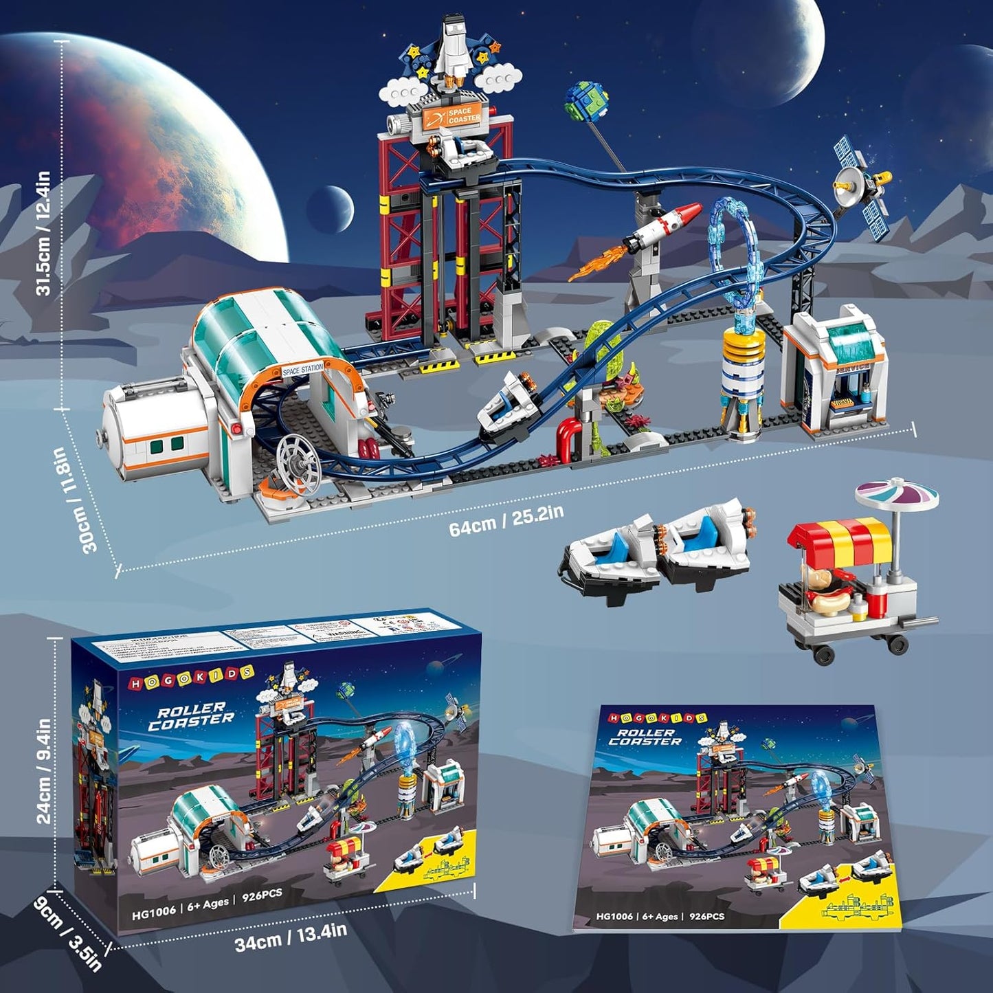 Space Roller Coaster Building Toy - 926PCS Coaster Building Set Features Lift Platform, Satellites, Rocket Buildable Space Rollercoaster Adventure Park for Adults Kids Girl Boy Ages 8+