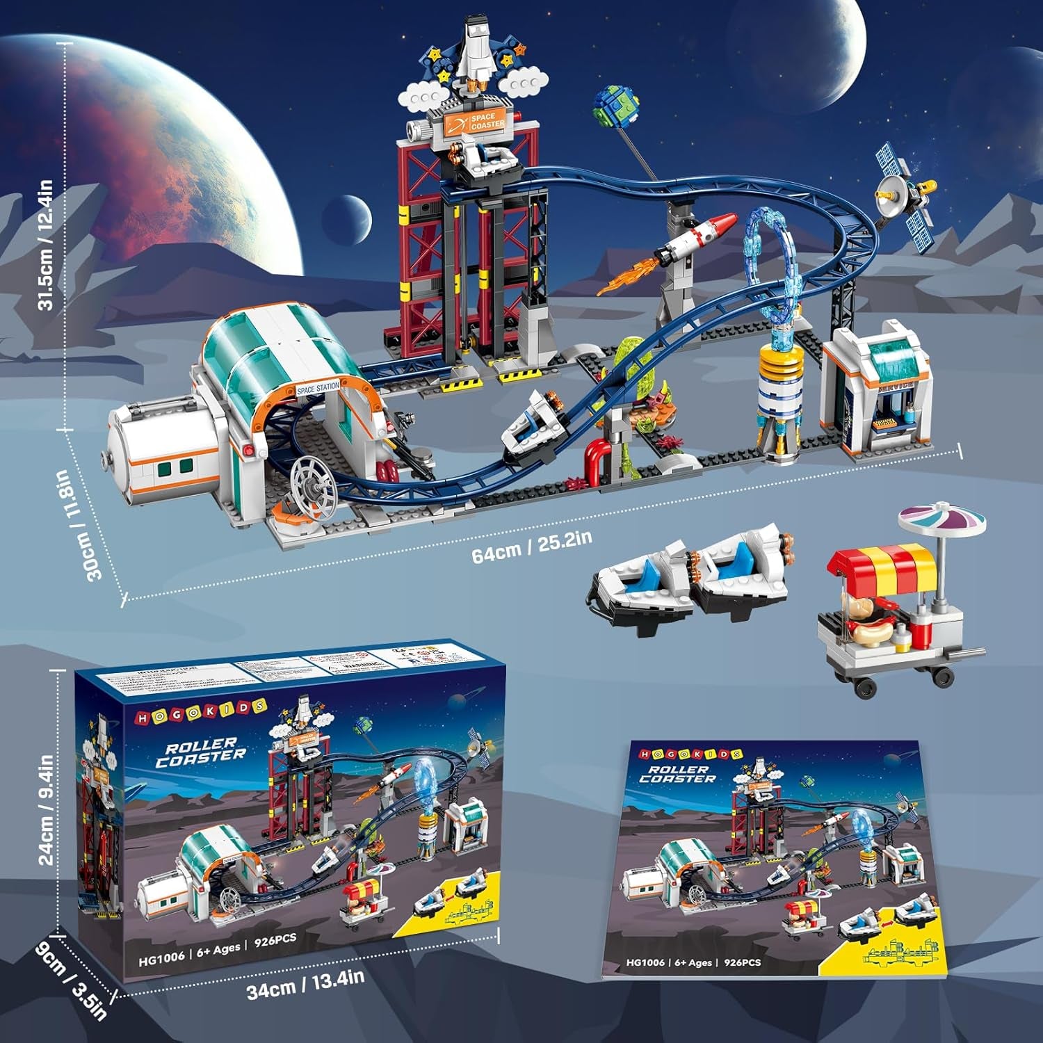 Space Roller Coaster Building Toy - 926PCS Coaster Building Set Features Lift Platform, Satellites, Rocket Buildable Space Rollercoaster Adventure Park for Adults Kids Girl Boy Ages 8+