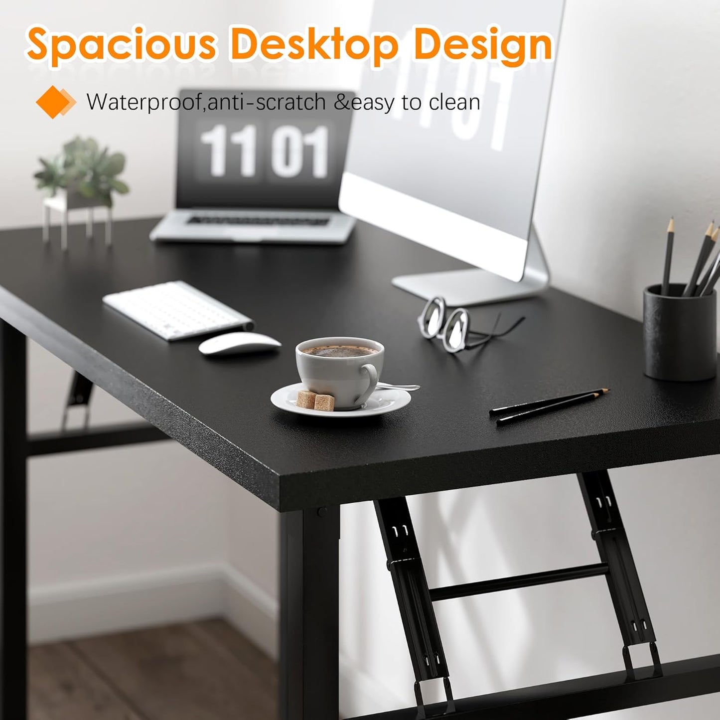 Computer Desk Office Desk 62 Inches Folding Table with BIFMA Certification Computer Table Dining Table No Install ed, Black