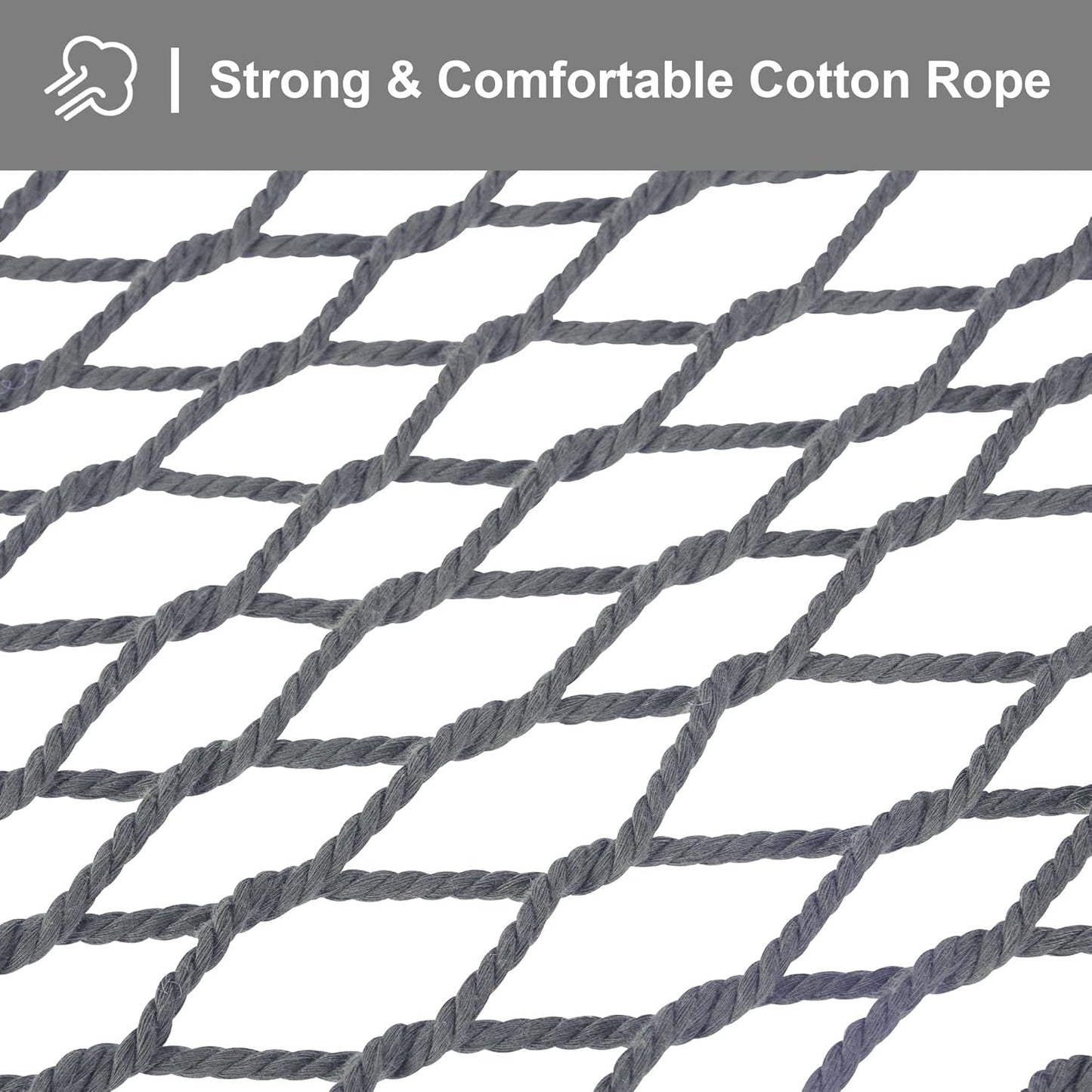 Double Outdoor Hammock, Polyester Rope Hammock with Strong Spreader Bar, Gray