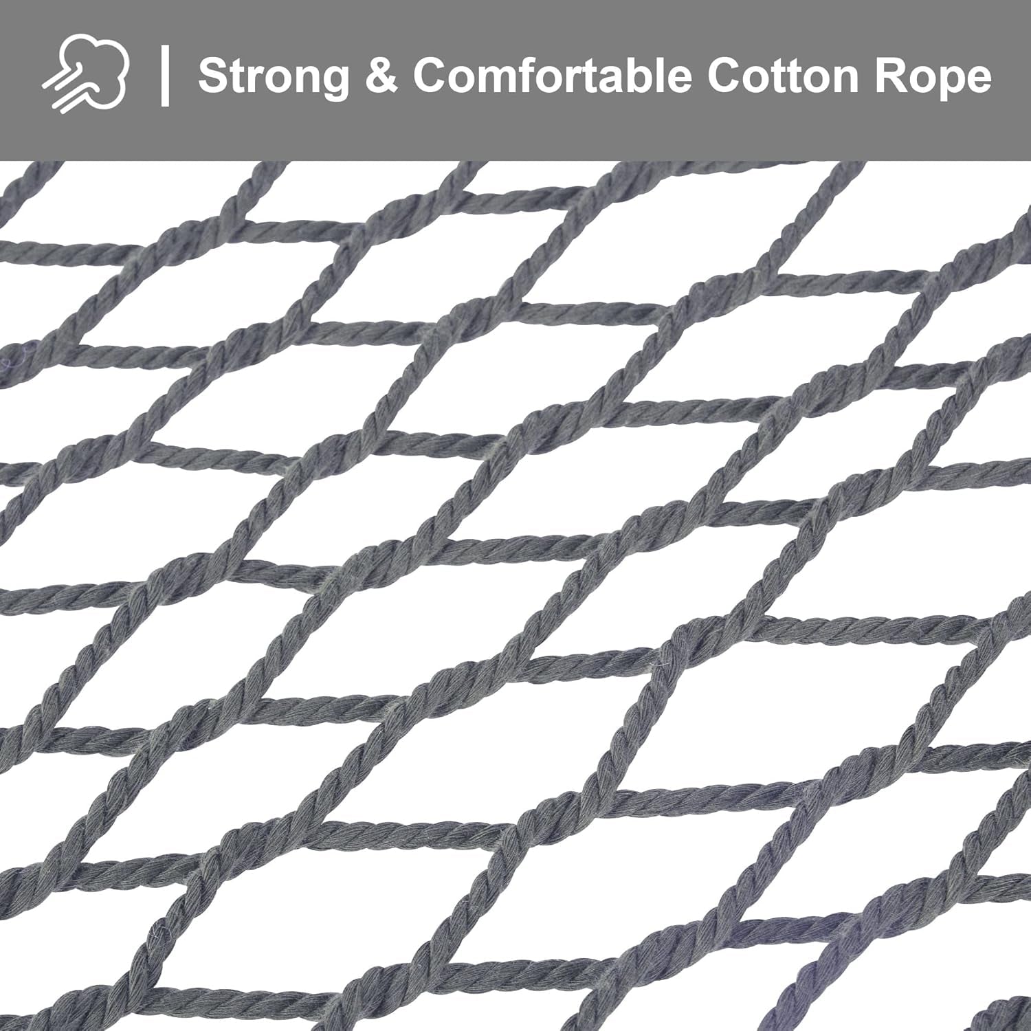 Double Outdoor Hammock, Polyester Rope Hammock with Strong Spreader Bar, Gray
