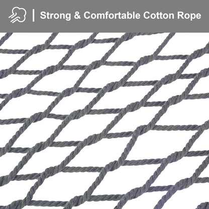 Double Outdoor Hammock, Polyester Rope Hammock with Strong Spreader Bar, Gray