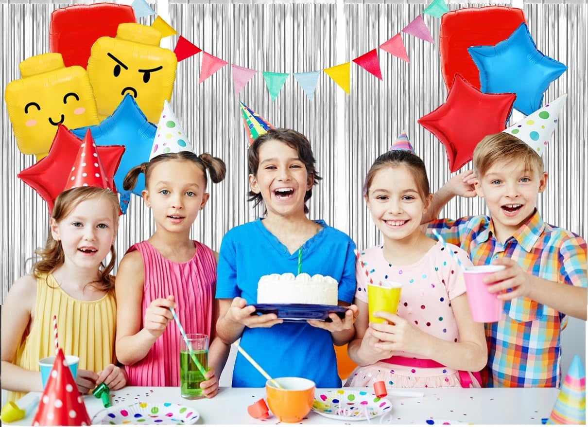 Building Block Balloons Building Blocks Themed Birthday Party Balloons Brick Themed Balloons Building Block Party Balloons for Kids Toddlers Birthday Party Supplies-8Pcs