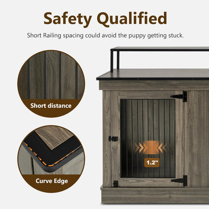 Large Dog Crate Furniture TV Stand, Wooden Pet Kennel with Double Doors, Indoor Furniture Style Dog House End Table, 1861 (Brown)