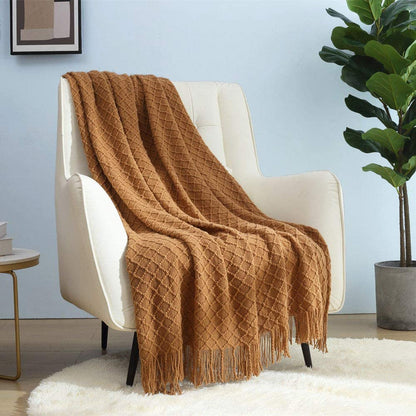 Home Farmhouse Decor Rustic Couch Sofa Chair Bed Throw Blanket, Soft Warm Light Weight for Travelling in Spring Summer (50''X60'' Brown)