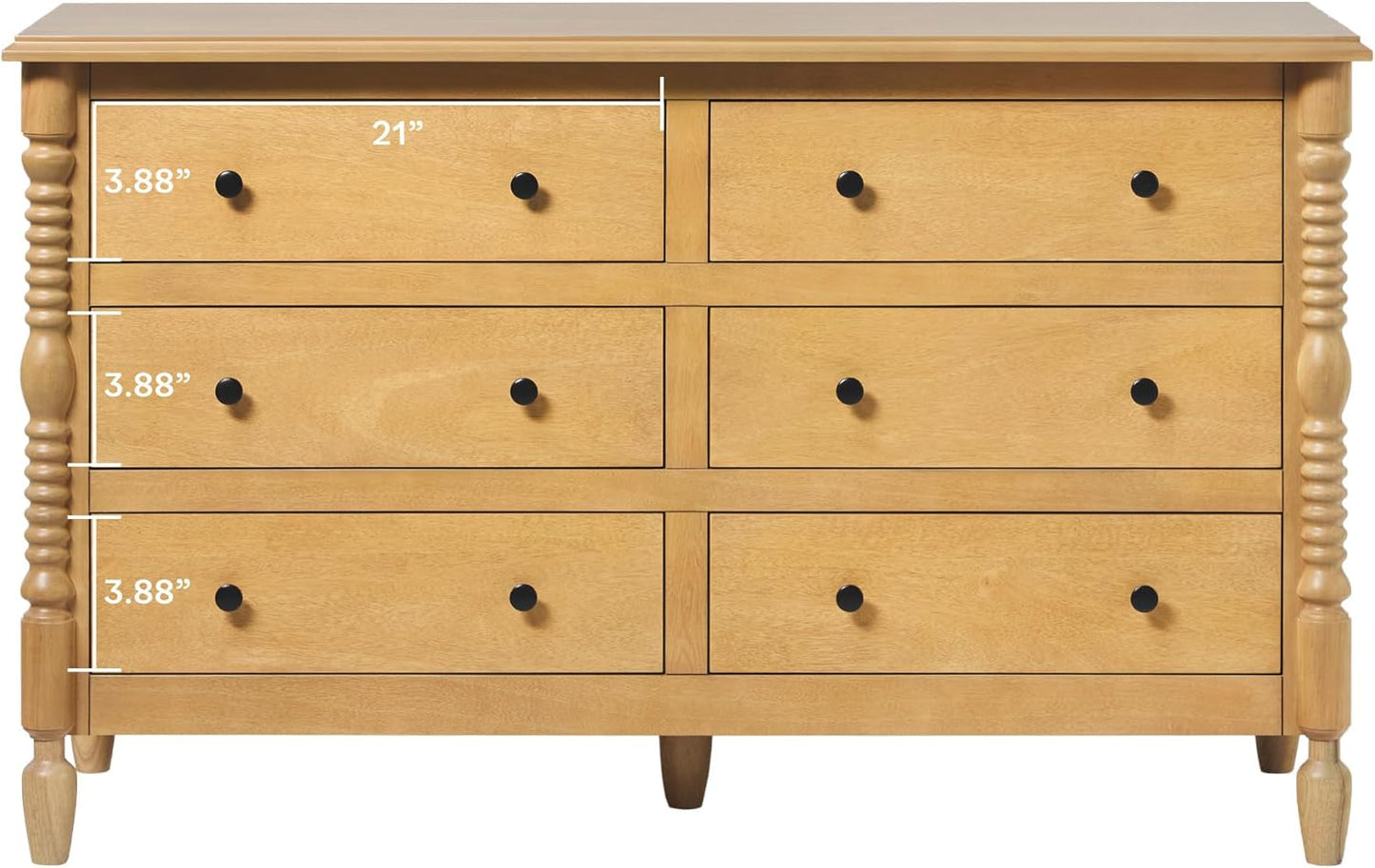 EZ Assembly™ Premium Traditional Solid Wood 6-Drawer Dresser, Vintage Chest of Drawers, Spindle Dresser, Quick Assembly Furniture, 54 Inch, Natural