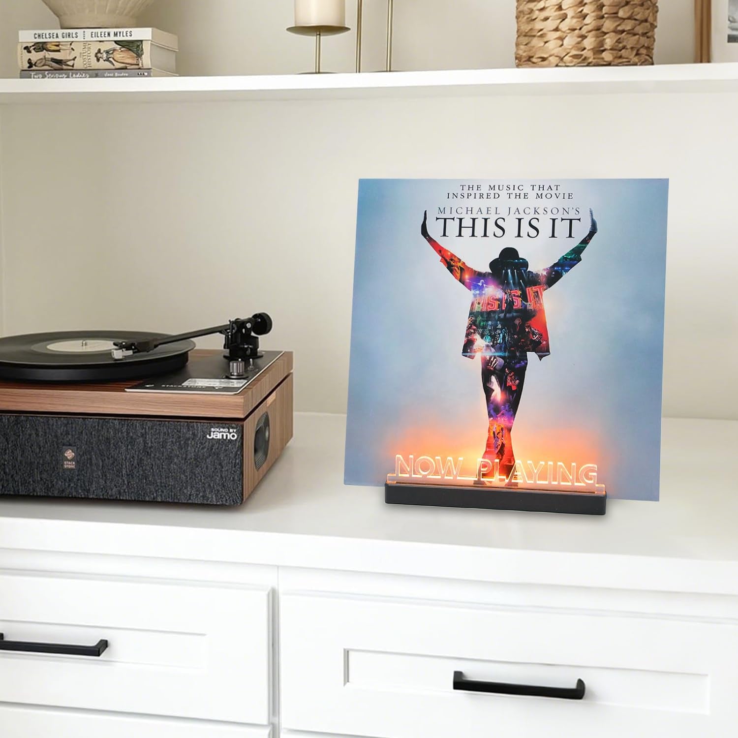 Now Playing Vinyl Record Stand, Light up Vinyl Record Display,Record Holder for Albums （Warm White Light）