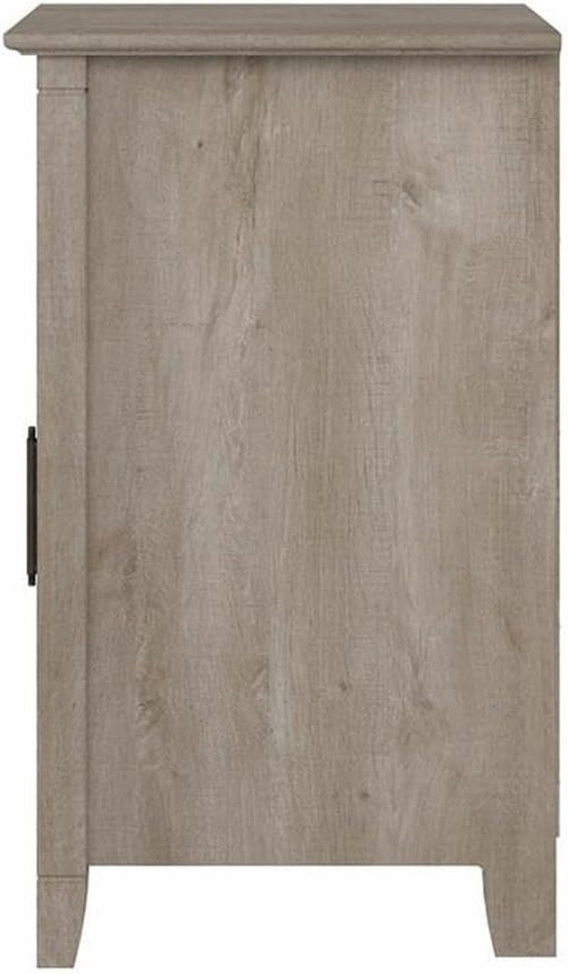 Bush Furniture Key West End Table with Door in Washed Gray, Compact Home Organizer, Storage Solution for Living Room or Bedroom