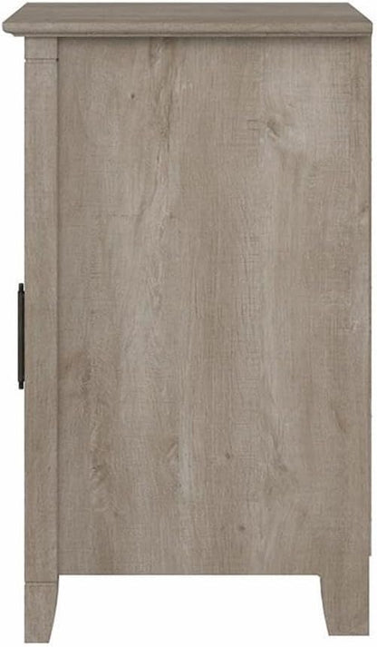 Bush Furniture Key West End Table with Door in Washed Gray, Compact Home Organizer, Storage Solution for Living Room or Bedroom