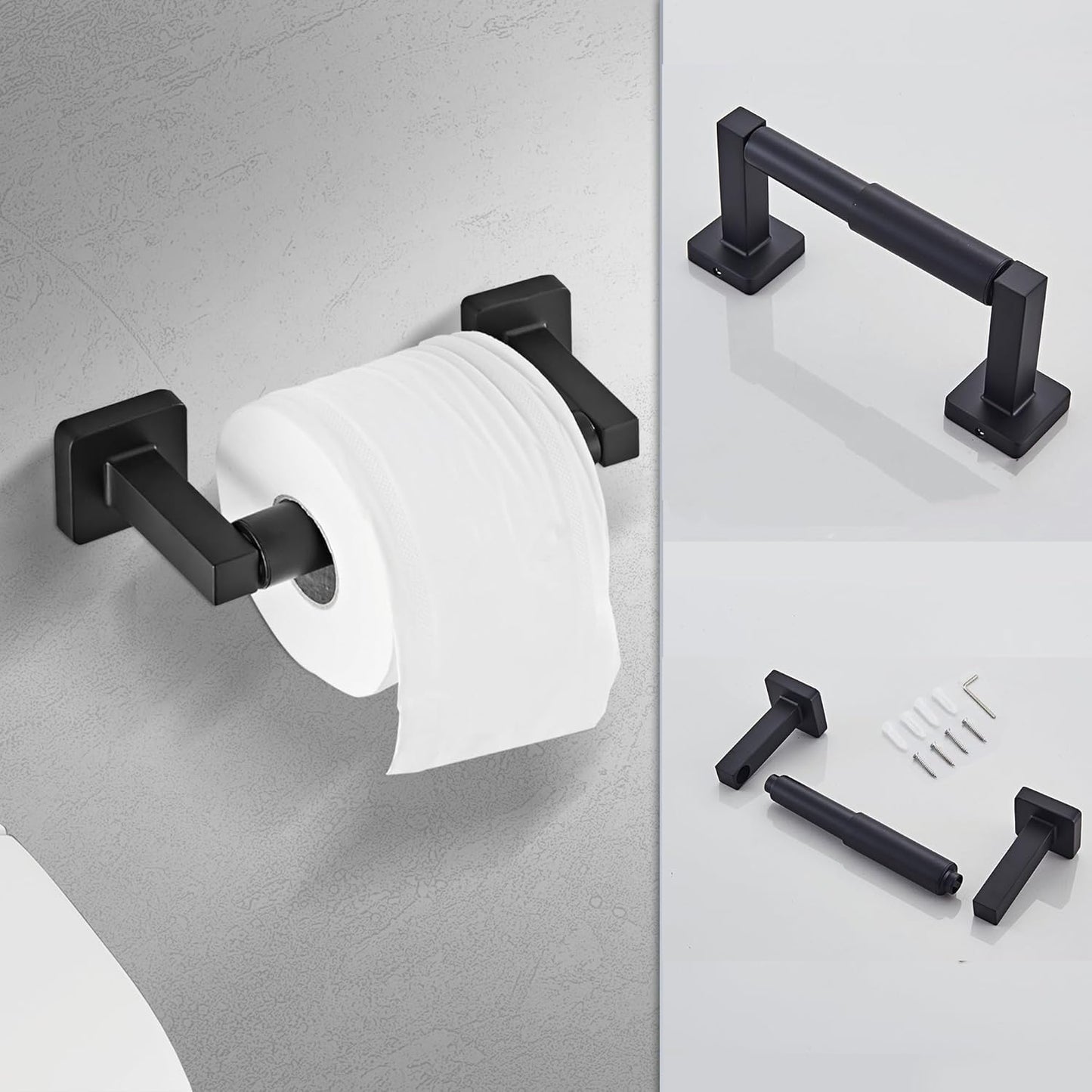 Matte Black Bathroom Hardware Set 4 Pieces,Towel Bar Set Stainless Steel Wall Mounted, Includes 16In Hand Towel Bar, Towel Ring, Robe Towel Hooks,Toilet Paper Holder, Bathroom Towel Rack Set