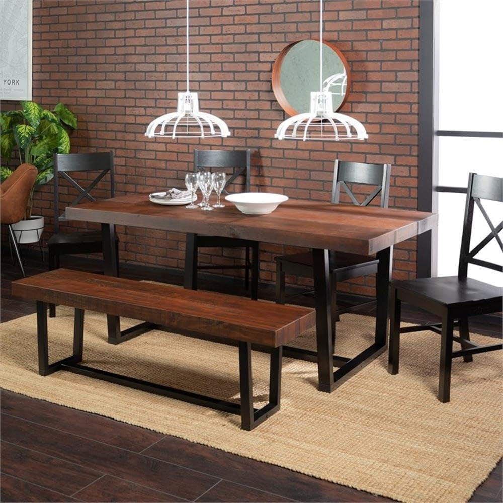 Barnes 6-Piece Rustic Metal and Wood Dining Table with X-Back Chairs Set of 6 Mahogany/Black