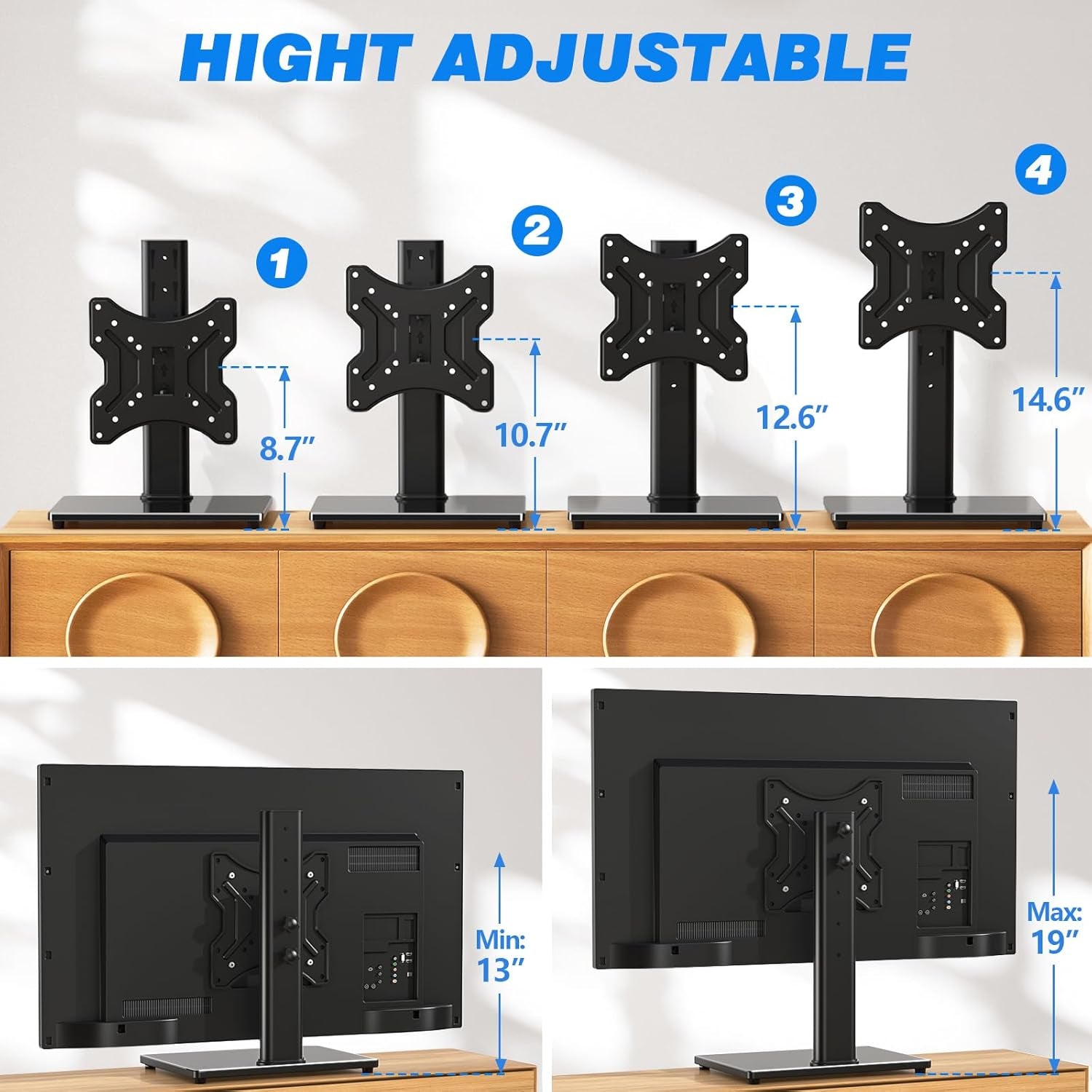 Universal Swivel Tabletop TV Stand for Flat Screens 23 24 26 32 39 40 42 43 Inch, Heavy Duty Center Pedestal Stand Replacement with Black Tempered Glass Base and Height Adjustable Mount