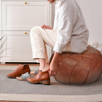 round Unstuffed Pouf Cover, Leather Foot Stool Ottoman with Storage, Bean Bag Floor Chair, Multi Functional Footrest for Living Room, Bedroom or Balcony (Brown)