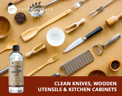 Mineral Oil for Wood Cutting Board, Butcher Block, and Knife. Food Grade Mineral Oil for Wooden Cutting Board & Utensils (16Oz, Food Safe)