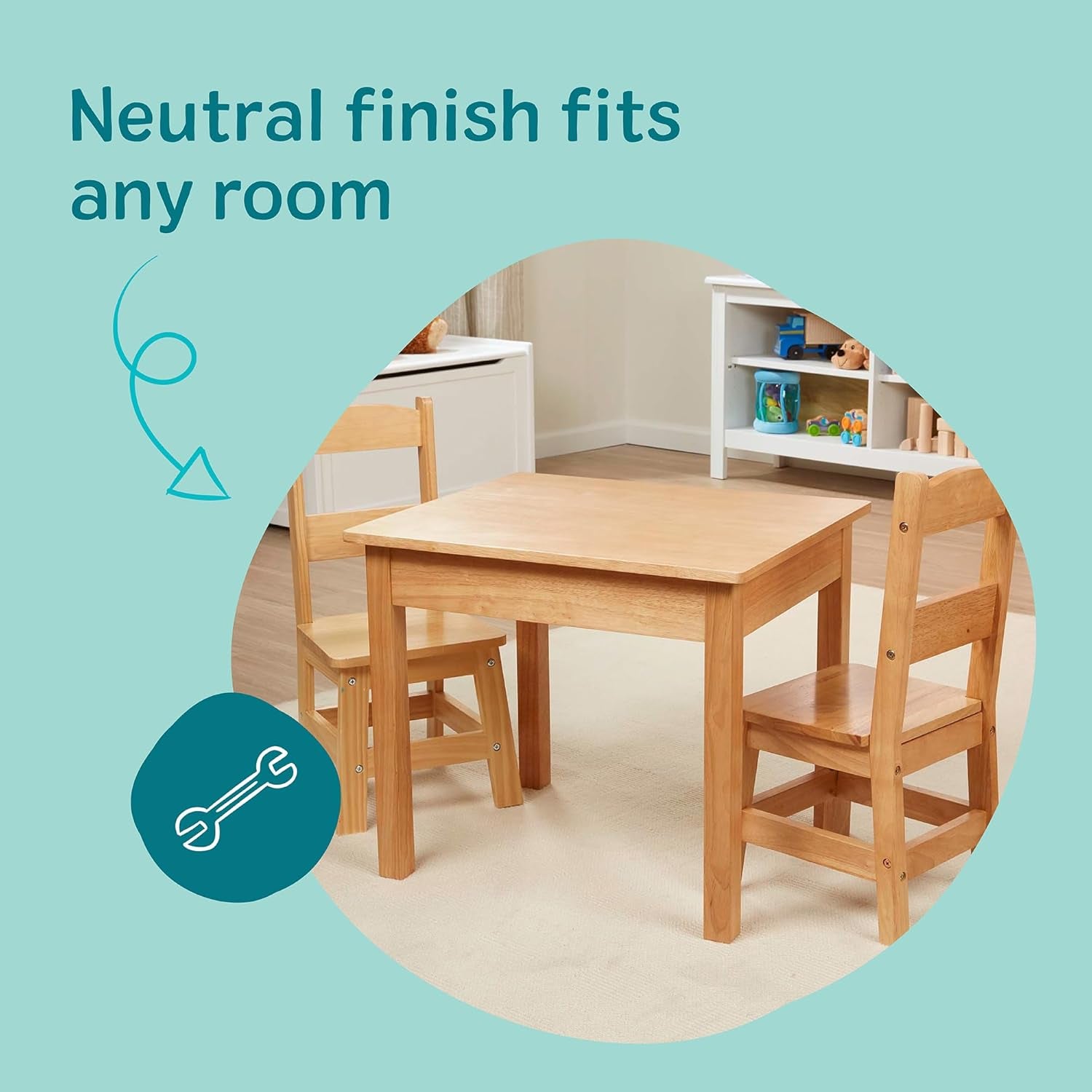 Solid Wood Kids Table and Chairs (2), Premium Quality Wooden Toddler Table and Chair Set for Kids Playroom Furniture & Montessori Classroom Furniture for Boys & Girls Ages 3+