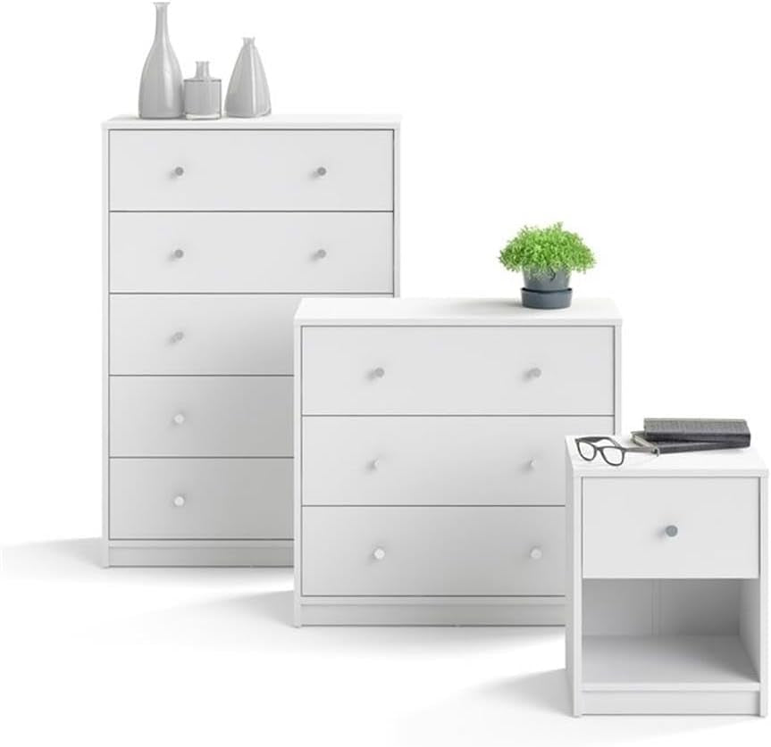 3 Piece Bedroom Set with 6-Drawer Double Dresser and Two of 1-Drawer Nightstand in White