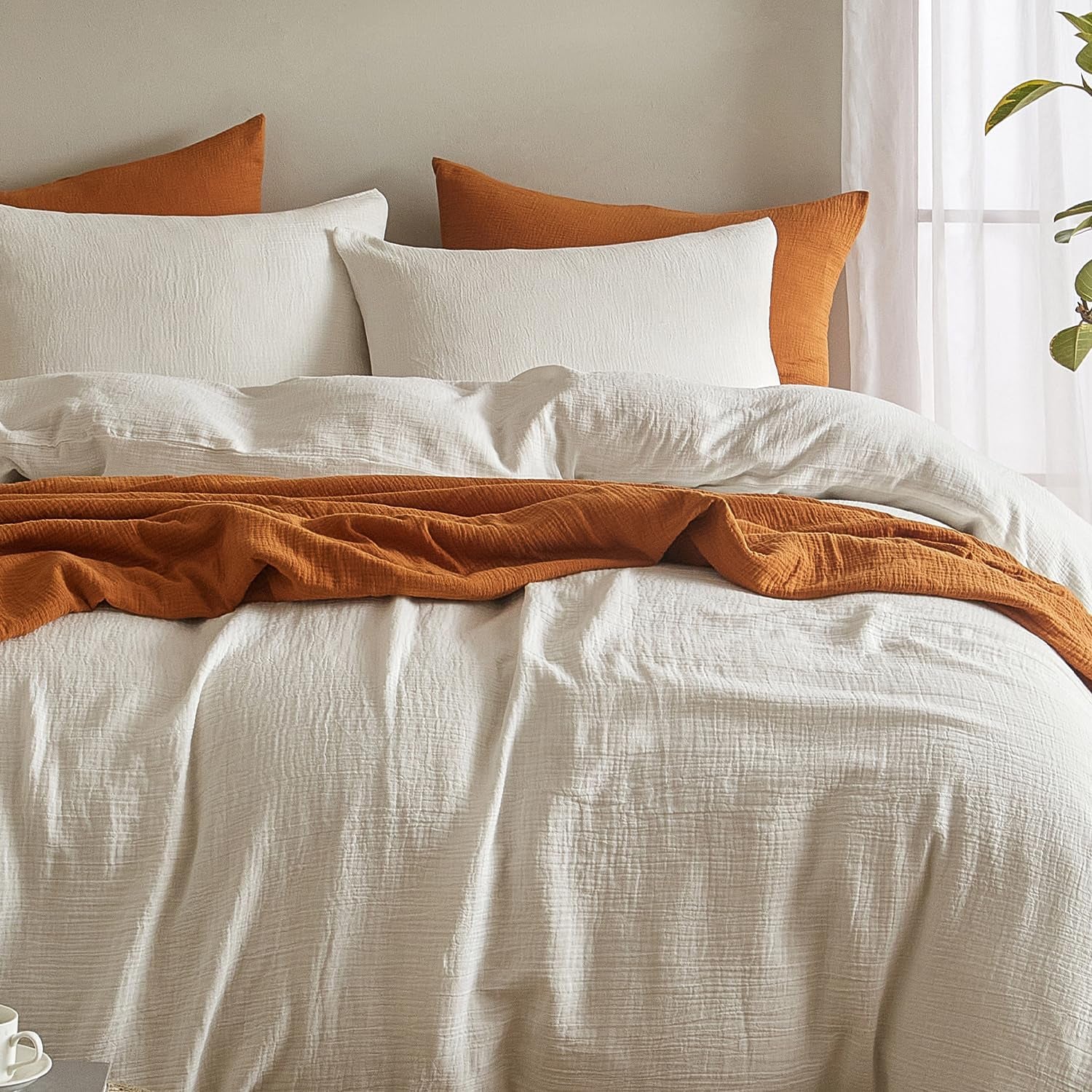 Muslin Pillowcases King Size 100% Cotton, 2 Pack Linen like Pillow Shams with Envelope Closure, Ultral Soft and Breathable Pillow Case Covers, White, 20" X 36", No Filling