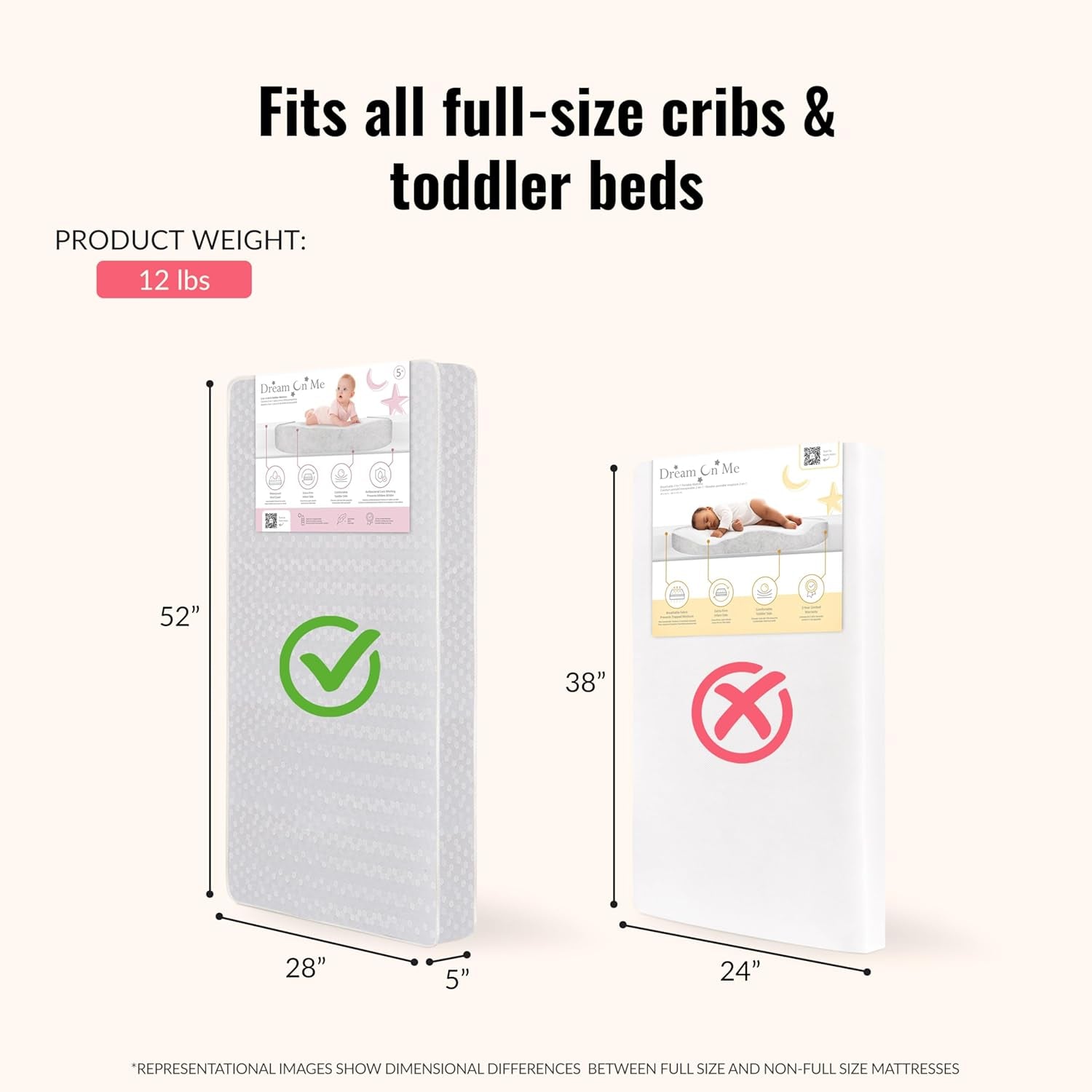 Honeycomb Orthopedic Firm Fiber Standard Baby Crib Mattress, Greenguard Gold and JPMA Certified, 5” Fiber Core Optimum Support, Fits Crib and Toddler Bed, Waterproof Vinyl Cover