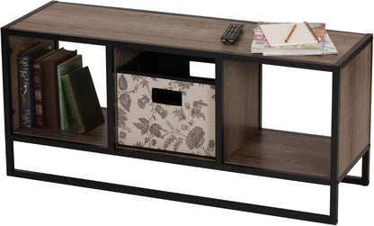 Jamestown TV Stand Coffee Table with Square Cube Storage Compartments Ashwood Rustic Wood Grain and Black Metal
