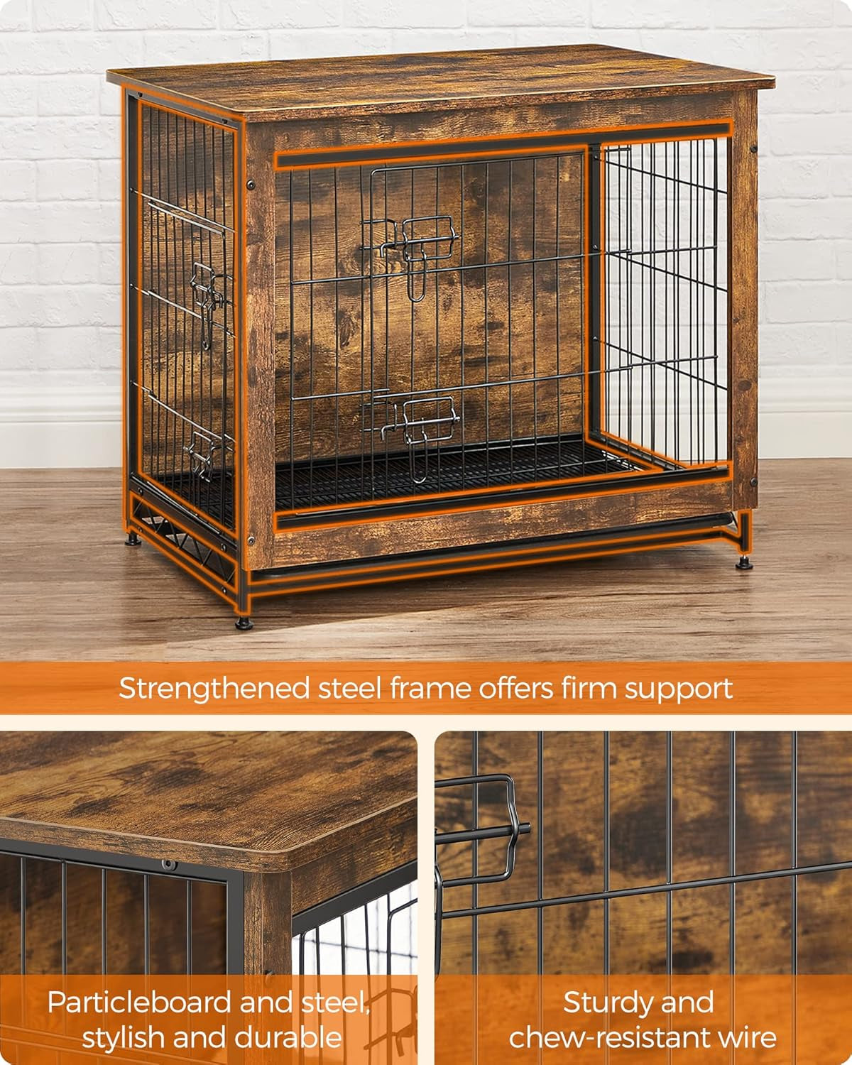Dog Crate Furniture, 56.1" Modern Kennel for Dogs Indoor up to 105 Lb, Heavy-Duty Dog Cage with Multi-Purpose Removable Tray, Double-Door Dog House, Ink Black UPFC005B01