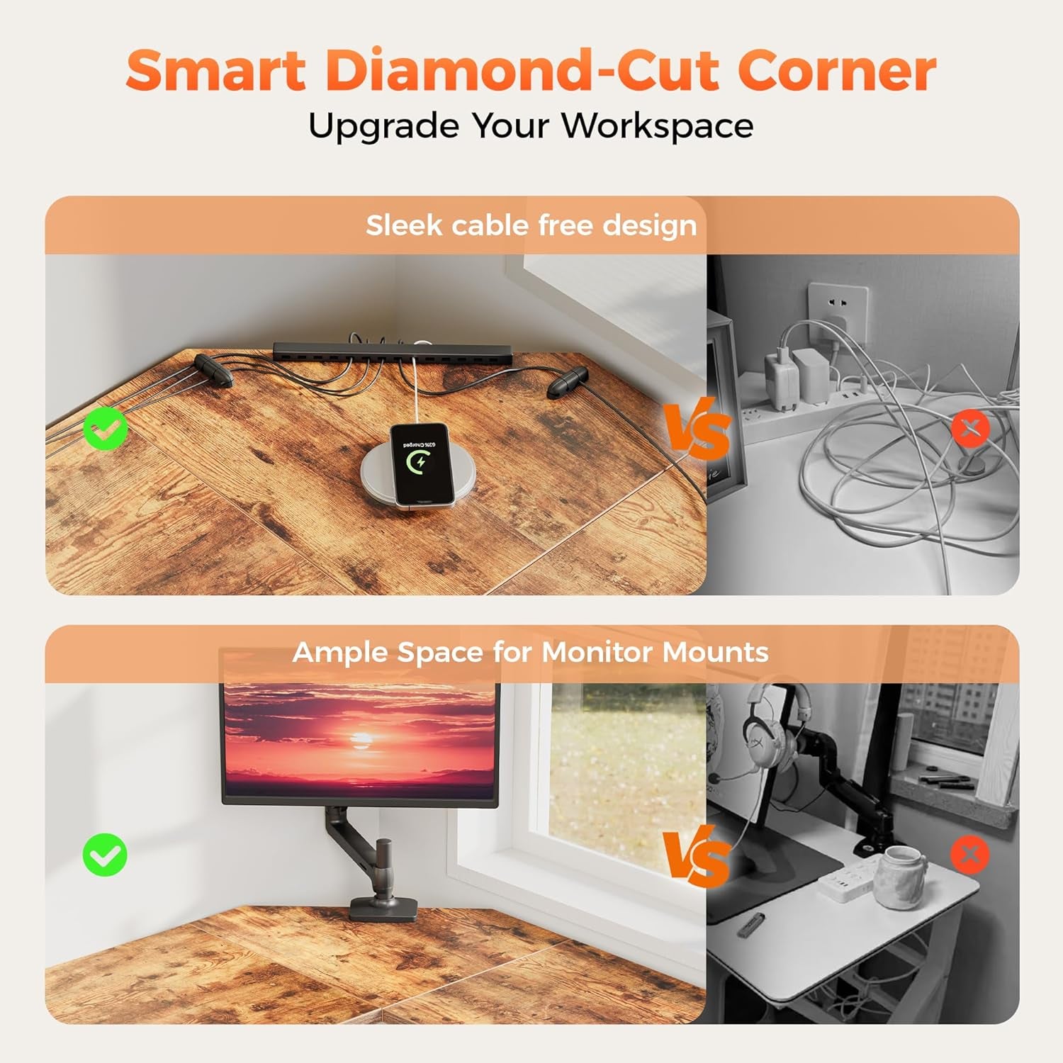 L Shaped Desk 66 Inch for Home Office, Corner Computer Desk Gaming Desk Wood L Desk with CPU Stand, Study Writing Table(Cpu Stand, Rustic Brown, 66 Inch)