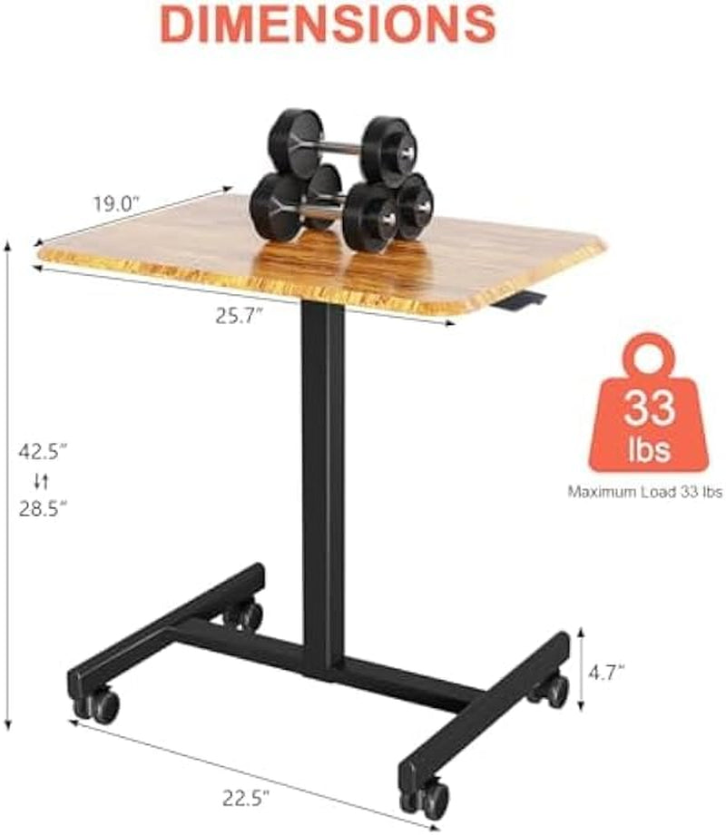Rolling Standing Desk Adjustable Height Brown, Mobile Standing Desks with Wheels, Portable Table Medical Rolling Computer Cart, Podium Stand with Metal Frame for Teacher Classroom Laptop