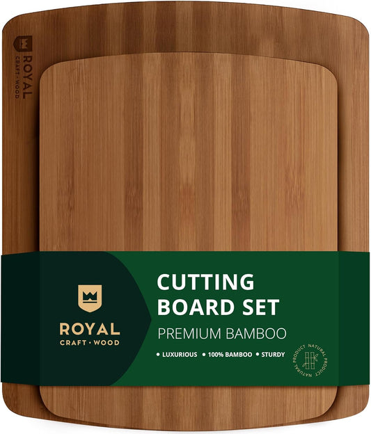 Wooden Cutting Boards for Kitchen Meal Prep & Serving - Bamboo Wood Serving Board Set with Deep Juice Groove Side Handles - Charcuterie & Chopping Butcher Block for Meat
