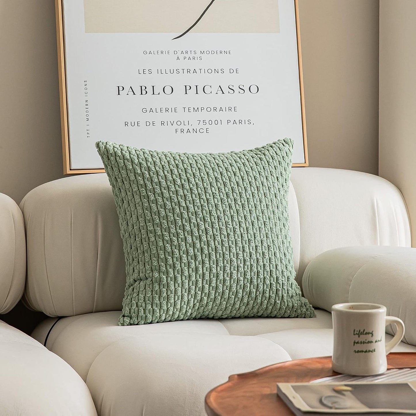 2 Packs Decorative Throw Pillow Covers 18X18 Inch for Living Room Couch Bed Spring Sofa Soft Striped Corduroy Square Cushion Case 45X45 Cm Farmhouse Boho Home Decor Sage Green