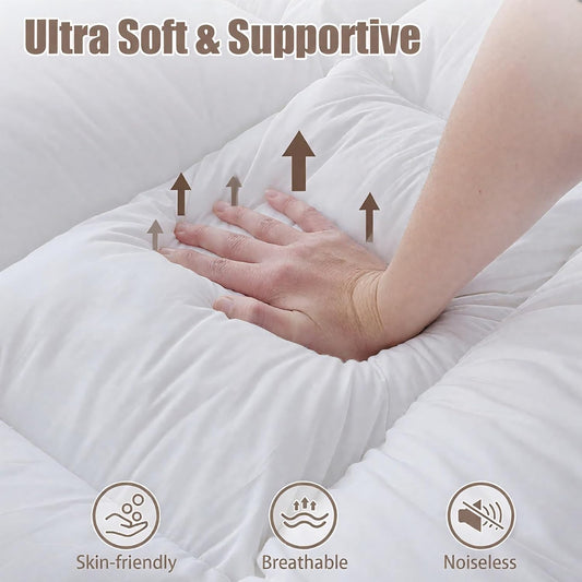 4 Inch Memory Foam Mattress Topper Queen for Back Pain, Extra Soft Pillow Top Mattress Topper, 2000GSM Fluffy Shredded Memory Foam Filled & Thicked down Alternative-Lined 80X60X4In