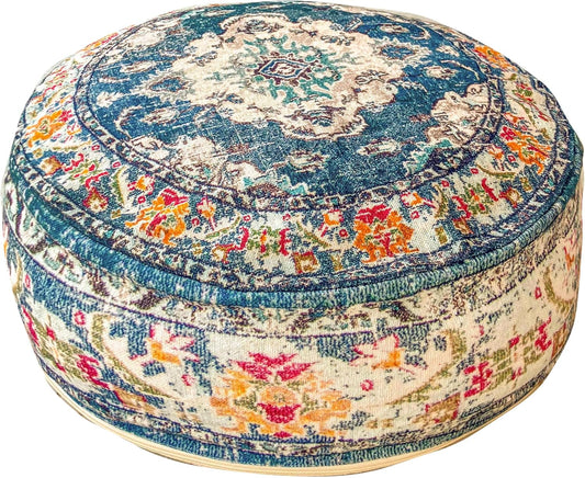 Moroccan Floor Pillow Cover Blue round Floor Cushion Boho Room Décor Moroccan Seating Area Perfect Pouf Ottoman for Living Room, Bedroom, Nursary or Children Room Cotton 24X8 Unstuffed