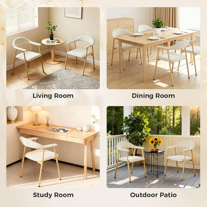 Dining Chairs Set of 2, Linen Fabric Upholstered Kitchen Side Chairs with Curved Backrest & Metal Legs, Modern Farmhouse Accent Chairs for Dining Room Kitchen Living Room Cafe, Beige
