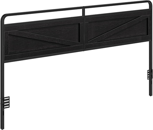 Wooden Panel Headboard, King Headboard, Minimalist Head Board with Metal Frame, Height Adjustable, with Bed Frame Adapter, Black