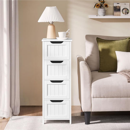 Bathroom Floor Cabinet, Wooden Side Storage Organizer, 4 Drawers Free-Standing Cabinet for Bathroom/Hallway/Living Room, White