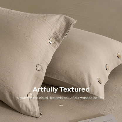 100% Washed Cotton King Pillowcases Set, 2 Pack Linen-Like Texture Breathable Pillow Covers with Button Closure,Dusty Khaki King 20"×36"(Pillows Are Not Included)