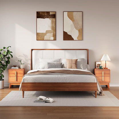 Nightstands Set of 2,Mid Century Modern Side Table with 2 Drawers & Solid Wood Legs,Curved Corner Bedside Table for Small Space,Bedroom,Cherry
