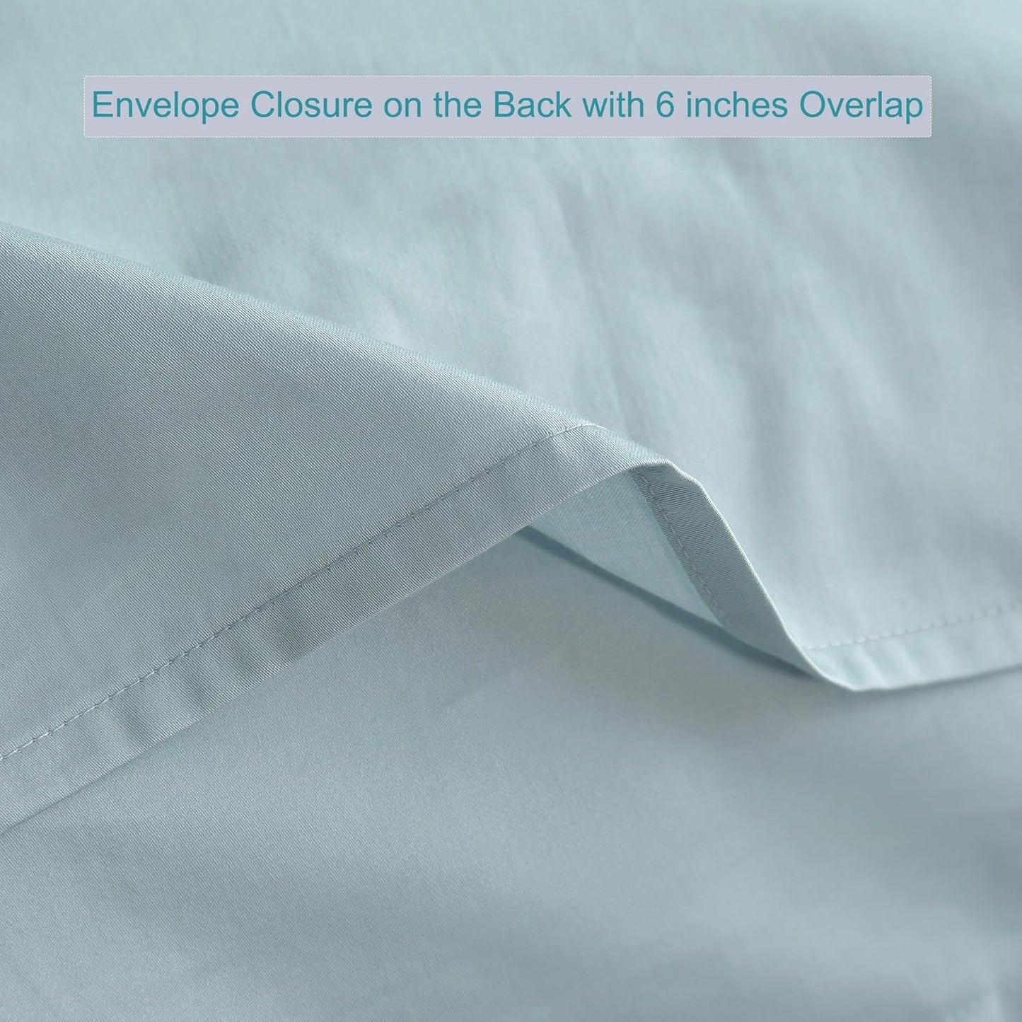 ® 100% Luxury Long-Staple Cotton Pillow Sham/Pillowcase, Set of 2, with Envelope Closure on the Back, White + Misty Blue, Queen Size