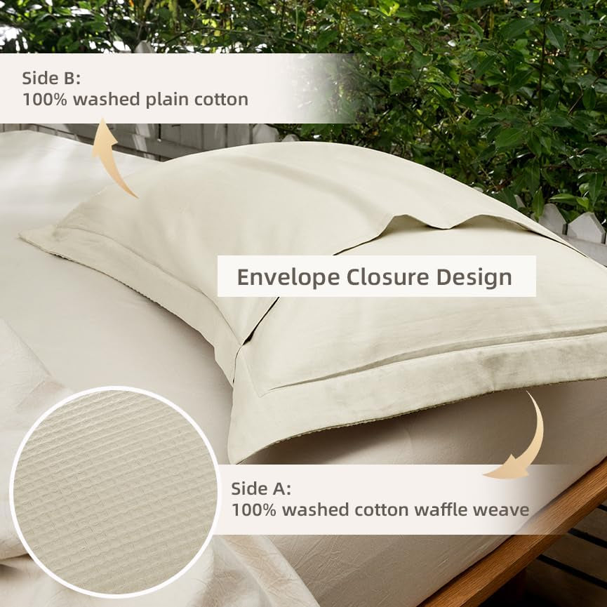 100% Cotton Waffle Weave Pillowcases 2 Pack King Size, 20X36 Inches Ultra Soft & Breathable Pillow Shams - Skin-Friendly Decorative Luxury Pillow Covers without Insert, Coconut White